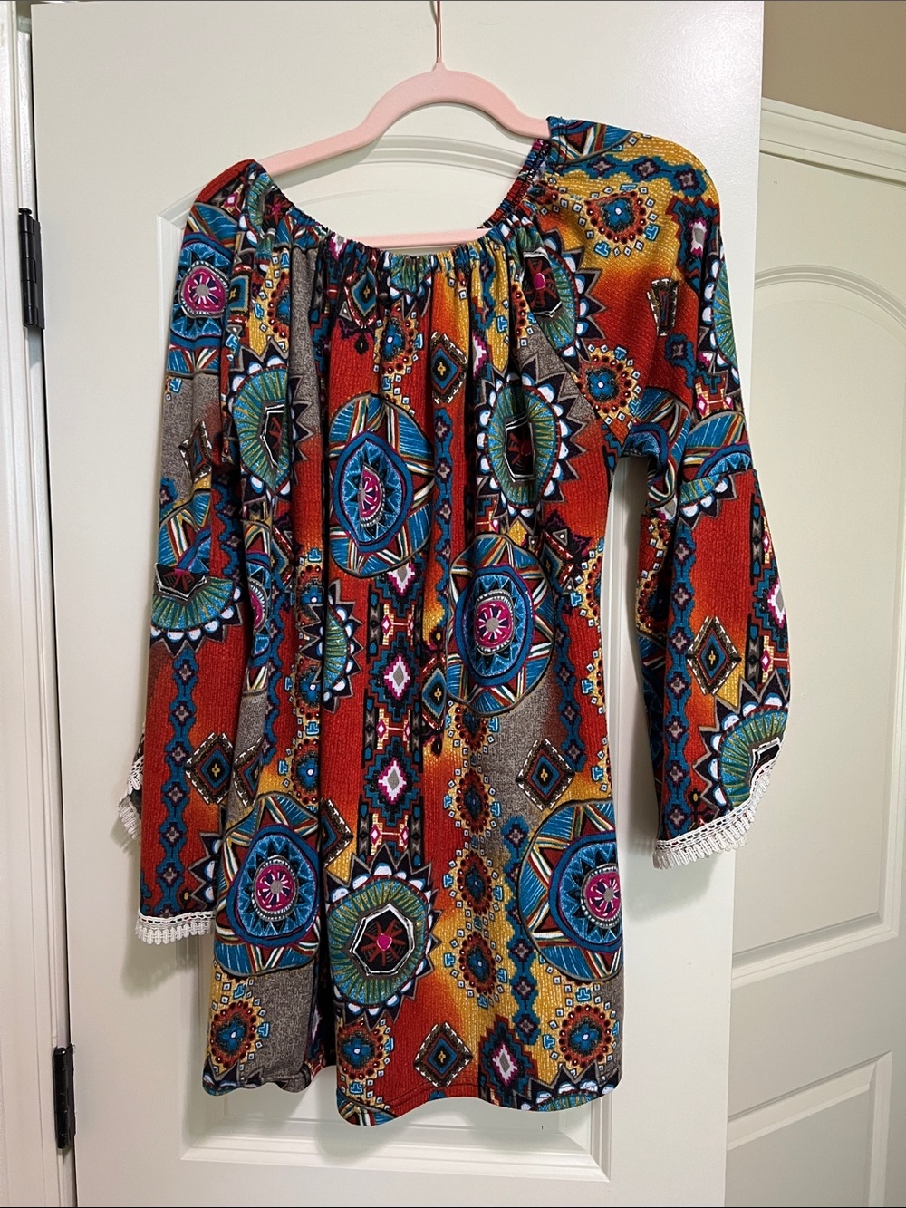 Source Unknown Multicolor Boho on/Off-Shoulder Tunic H124